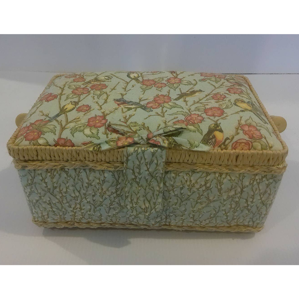 Sewing Box-Blue Flowered multi-colored 9-1/4 x 6-1/4 x 4-1/4